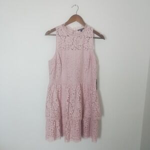 Express Lace Tiered Dress Women's 12 Pink Sleeveless Romantic Coquette Party